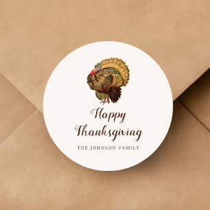 Vintage Turkey Happy Thanksgiving Classic Round Sticker