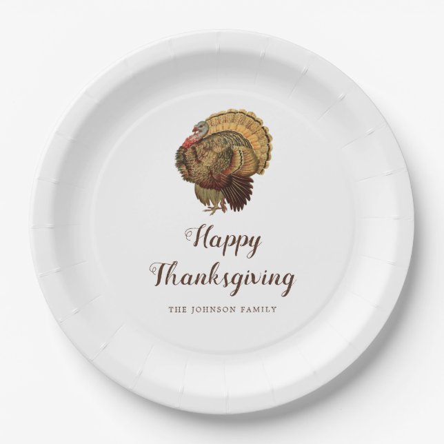 Vintage Turkey Happy Thanksgiving Dinner  Paper Plate (Front)
