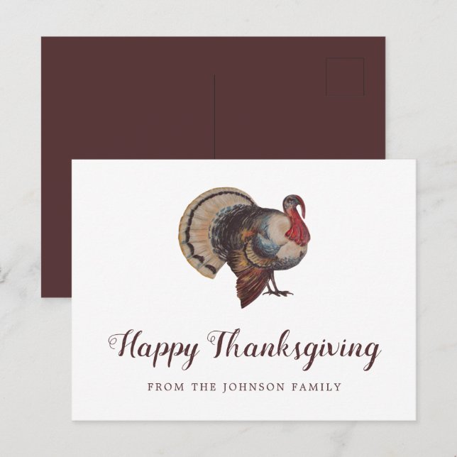 Vintage Turkey Happy Thanksgiving Postcard (Front/Back)