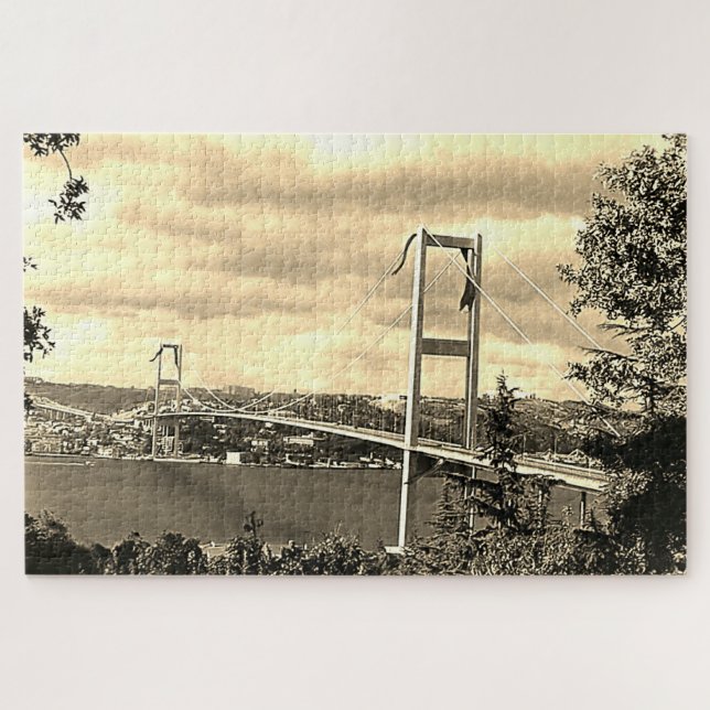 Vintage Turkey Istanbul Bosphorus bridge Jigsaw Puzzle (Horizontal)