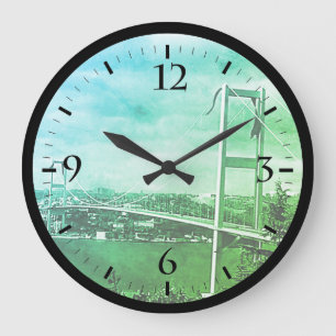 Vintage Turkey Istanbul Bosphorus bridge Large Clo Clock