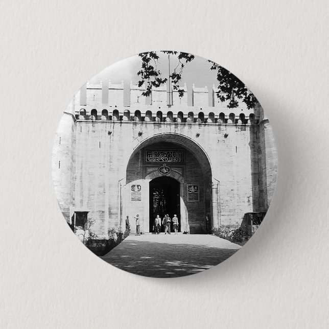 Vintage Turkey Istanbul Topkapi palace gate Postca 6 Cm Round Badge (Front)