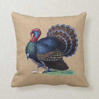 Vintage Turkey on faux Burlap Pillow