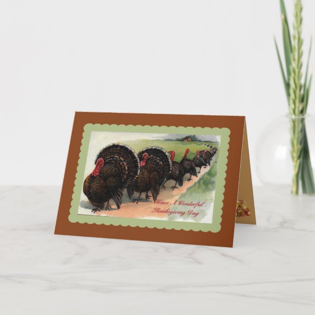 Vintage Turkey Parade Thanksgiving  Card (Front)