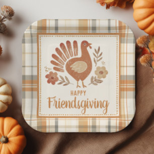 Vintage Turkey Plaid Thanksgiving Paper Plate