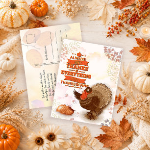 Vintage Turkey Pumpkin Autumn Leaves Thanksgiving Postcard