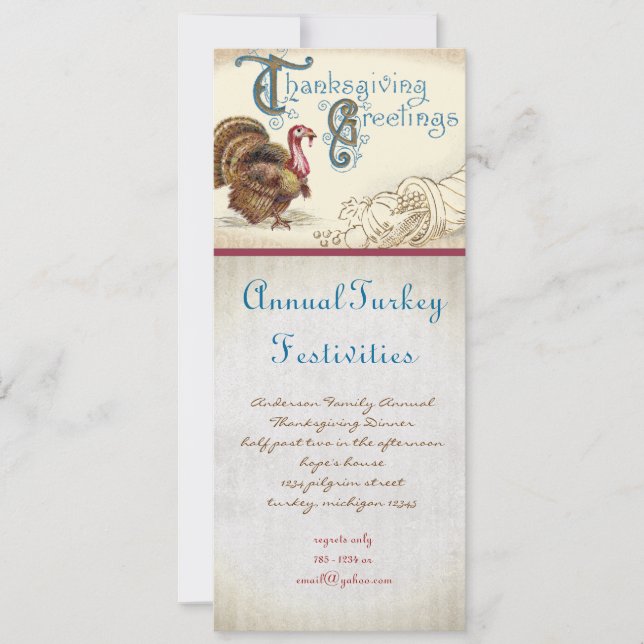 Vintage Turkey Thanksgiving Dinner Invitations (Front)