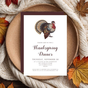 Vintage Turkey Thanksgiving Dinner Party Invitation
