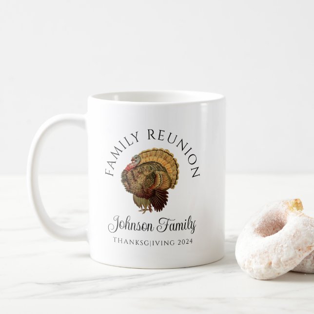 Vintage Turkey Thanksgiving Family Reunion Coffee Mug (With Donut)