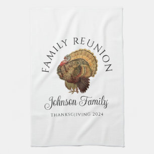 Vintage Turkey Thanksgiving Family Reunion  Tea Towel