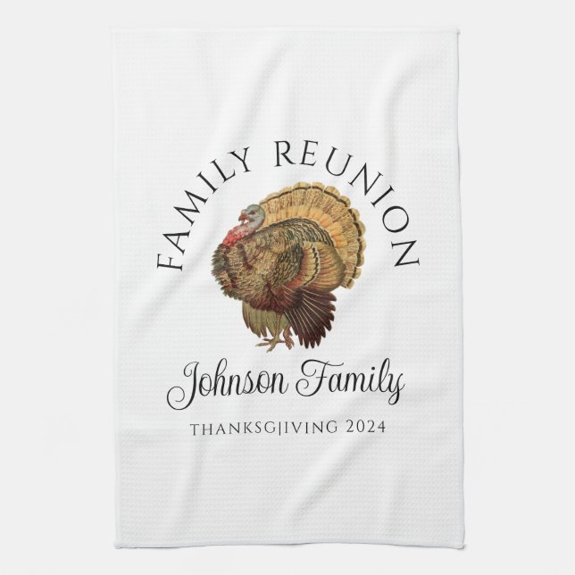 Vintage Turkey Thanksgiving Family Reunion  Tea Towel (Vertical)