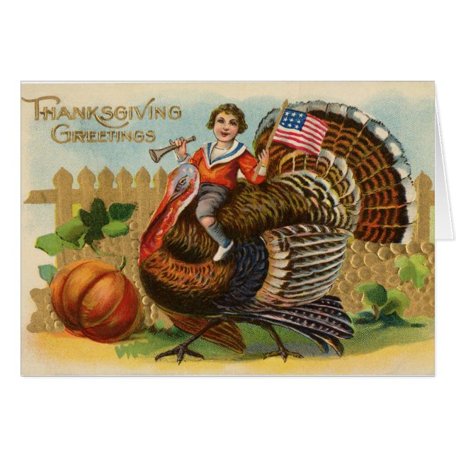 Vintage Turkey Thanksgiving Greeting Card (Front Horizontal)