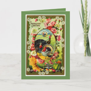 Vintage Turkey Thanksgiving Greetings Holiday Card