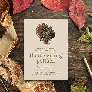Vintage Turkey Thanksgiving Potluck Invitation