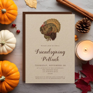 Vintage Turkey Thanksgiving Potluck Invitation