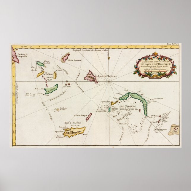 Vintage Turks and Caicos Map (1764) Poster (Front)