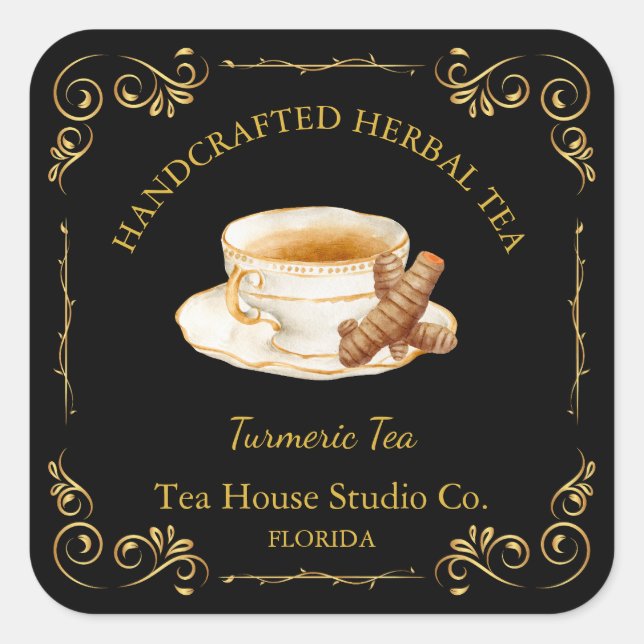 Vintage Turmeric Tea Square Label (Front)