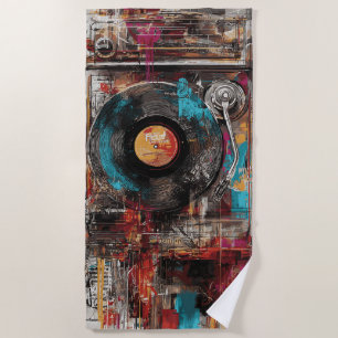 Vintage Turntable Street Art Vinyl Record  Beach Towel