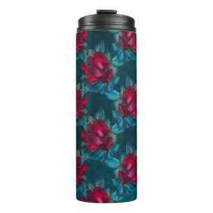 Vintage Turquoise and Burgundy Red Floral Pattern Thermal Tumbler