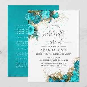 Vintage Turquoise and Gold Bachelorette Weekend Invitation