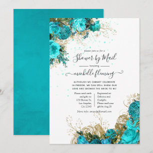 Vintage Turquoise and Gold Bridal Shower by Mail Invitation
