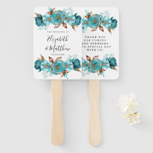 Vintage Turquoise and Gold Peony Wedding Hand Fan