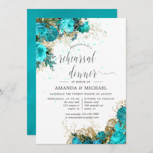 Vintage Turquoise and Gold Rehearsal Dinner Invitation