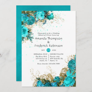 Vintage Turquoise and Gold Rehearsal Dinner Invitation