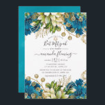 Vintage Turquoise and Gold Shabby Bat Mitzvah Invitation<br><div class="desc">Turquoise - teal and gold shabby-chic flowers bat mitzvah invitation with accents of ivory white and elegant handwriting typography.</div>