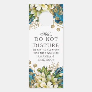 Vintage Turquoise and Gold Shabby Floral Wedding Door Hanger