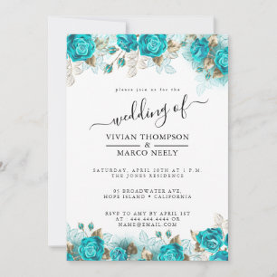 Vintage Turquoise and Gold Shabby Wedding Invitation