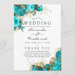 Vintage Turquoise and Gold Shabby Wedding Program Programme