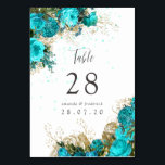 Vintage Turquoise and Gold Shabby Wedding Table Number<br><div class="desc">Turquoise - teal and gold shabby-chic watercolor roses wedding table number cards with elegant handwriting typography.</div>
