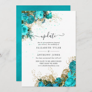 Vintage Turquoise and Gold Shabby Wedding Update Invitation