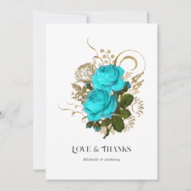 Vintage Turquoise and Gold Wedding Thank You Card (Front)
