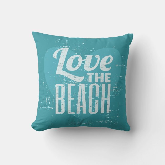 Vintage Turquoise Blue Love the Beach Cushion (Front)