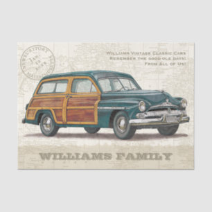 Vintage Turquoise Classic Woody Car Tissue Paper