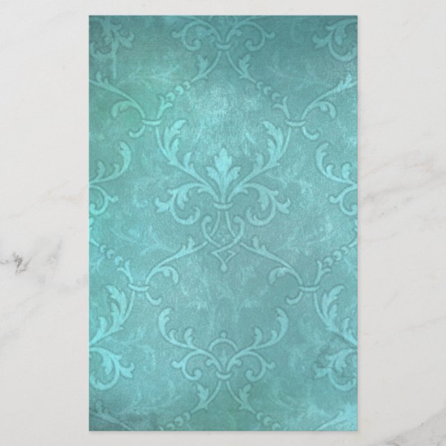 Vintage turquoise damask stationery (Front)