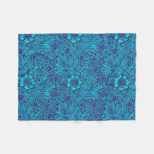 Vintage turquoise dark purple floral pattern fleece blanket