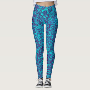 Vintage turquoise dark purple floral pattern leggings