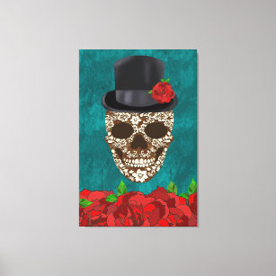 Vintage Turquoise Día De Los Muertos Sugar Skull Canvas Print
