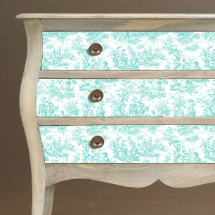 Vintage Turquoise Floral Toile de Jouy Scene Tissue Paper