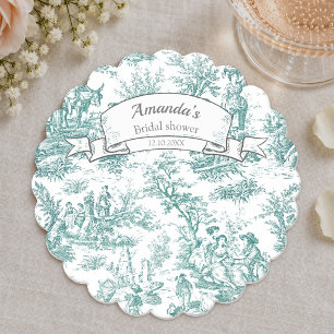 Vintage Turquoise French Toile de Jouy Paper Coaster