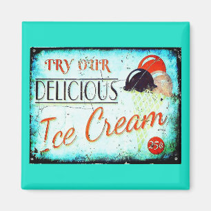 Vintage turquoise ice cream sign magnet