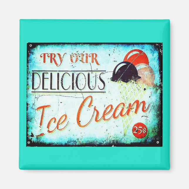 Vintage turquoise ice cream sign magnet (Front)