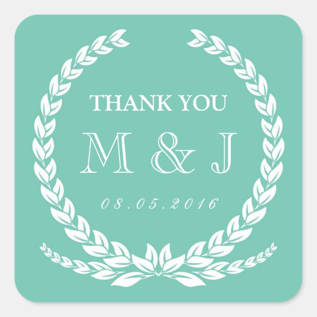 Vintage Turquoise Laurel Wreath Wedding Sticker (Front)