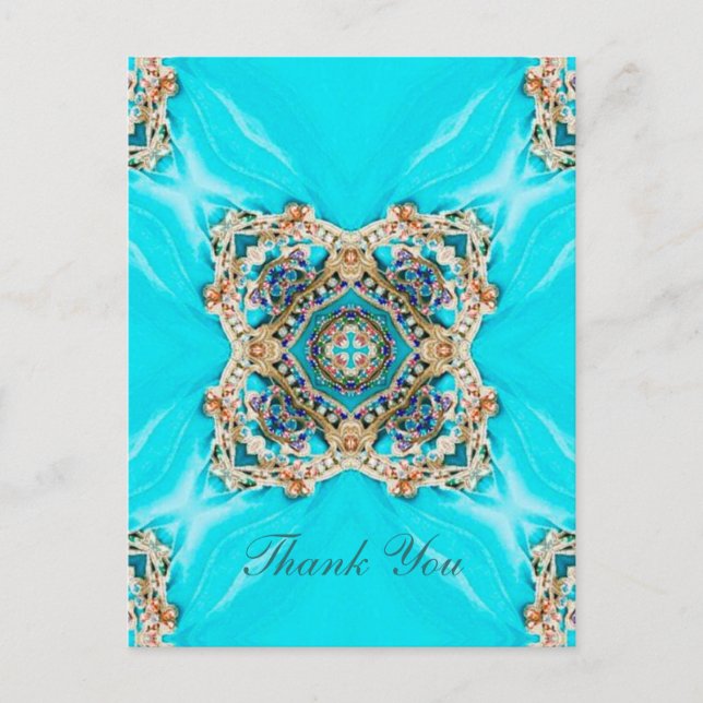 vintage turquoise pattern bohemian thank you postcard (Front)