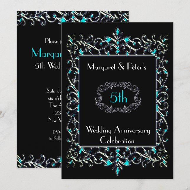Vintage Turquoise & Silver Anniversary Invite (Front/Back)