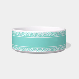 Vintage Turquoise Wht Damask #3 Turq Name Monogram Bowl