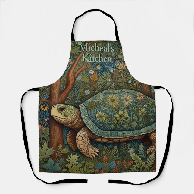 Vintage turtle bohemian boho woodland personalise apron (Front)